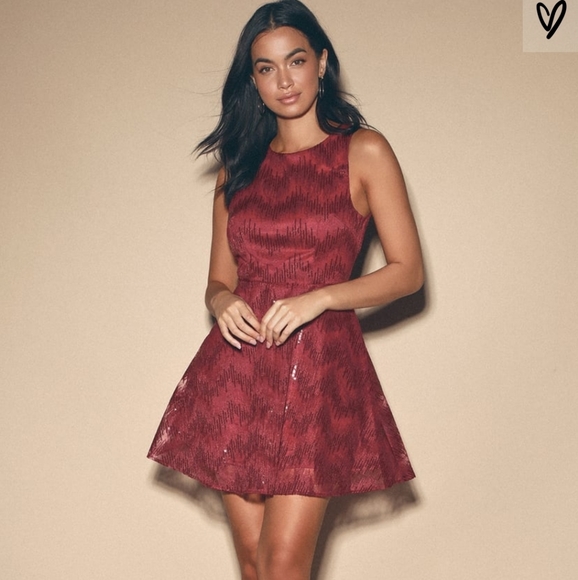 Shine My Way Red Sequin Backless Skater Dress - Picture 3 of 4